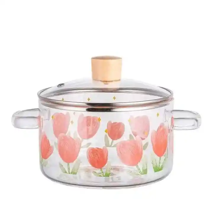 Olla De Vidrio Diseño Flor De Borosilicato Con Tapa 1.5 Litros