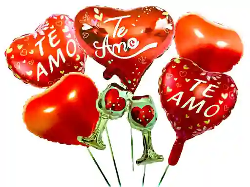 Bouquet Globos Metalizados 5 Piezas Te Amo - Amor Y Amistad San Valentín