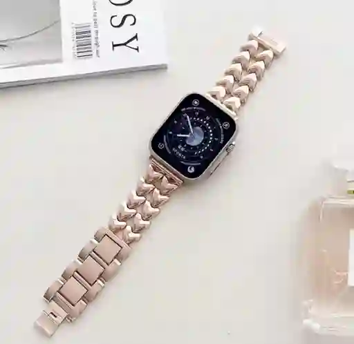 Pulso Apple Watch Metalico Corazones Cute Oro Rosa 38-40-41mm