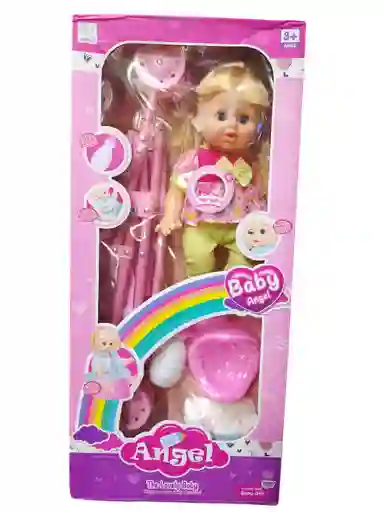 Juego Muñeca Baby Angels Con Accesorios ( Coche, Tetero, Pañal )