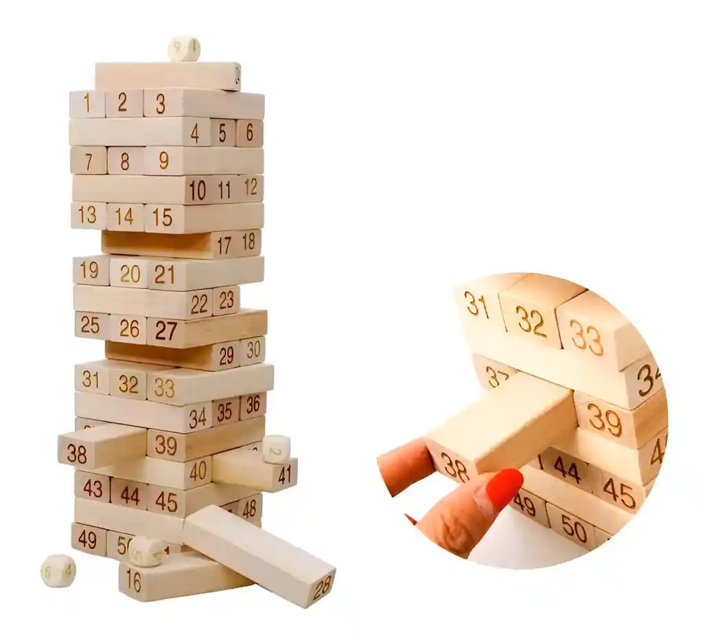 Jenga Torre Madera Pequeña Bloques 48pc Dados Juego Mesa