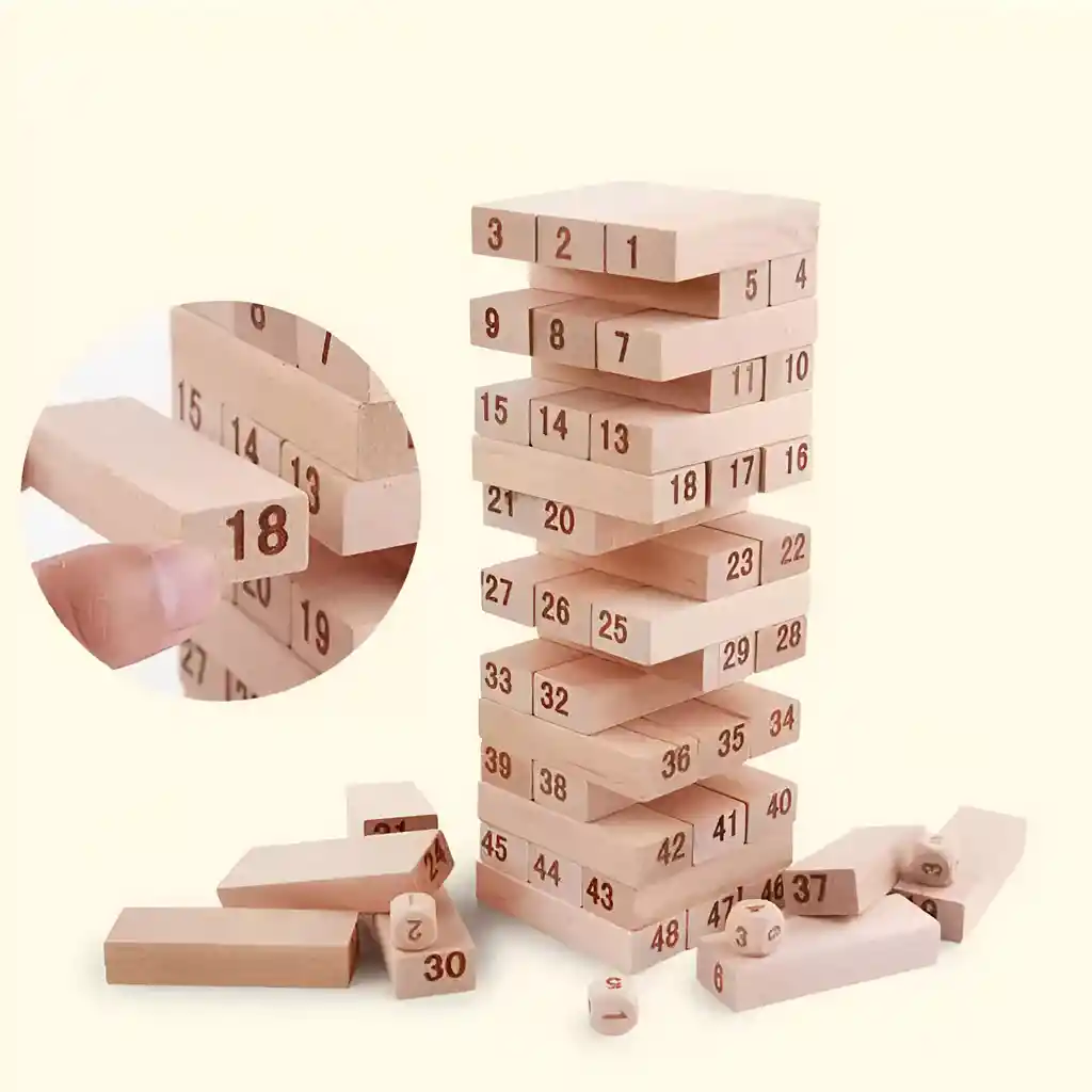 Jenga Torre Madera Grande Bloques 48pc Dados Juego Mesa