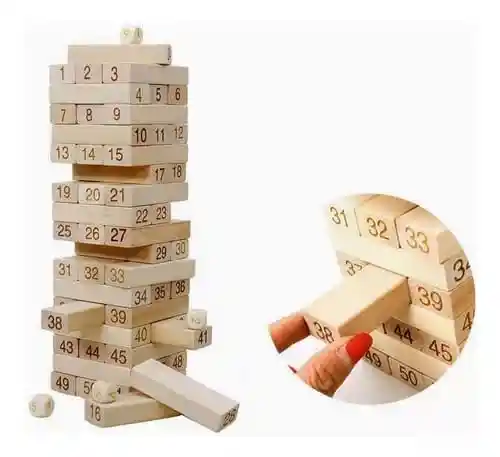 Juego Bloques De Madera Jenga 54 Piezas + 4 Dados (mediano)