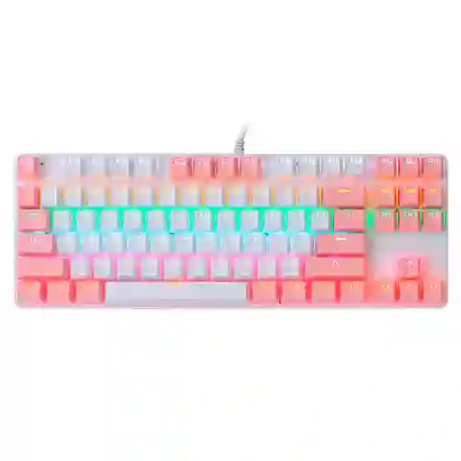 Teclado Retro Iluminado Mecanico Rgb Blanco Rosa