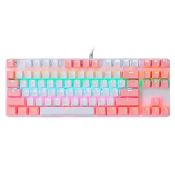 Teclado Retro Iluminado Mecanico Rgb Blanco Rosa