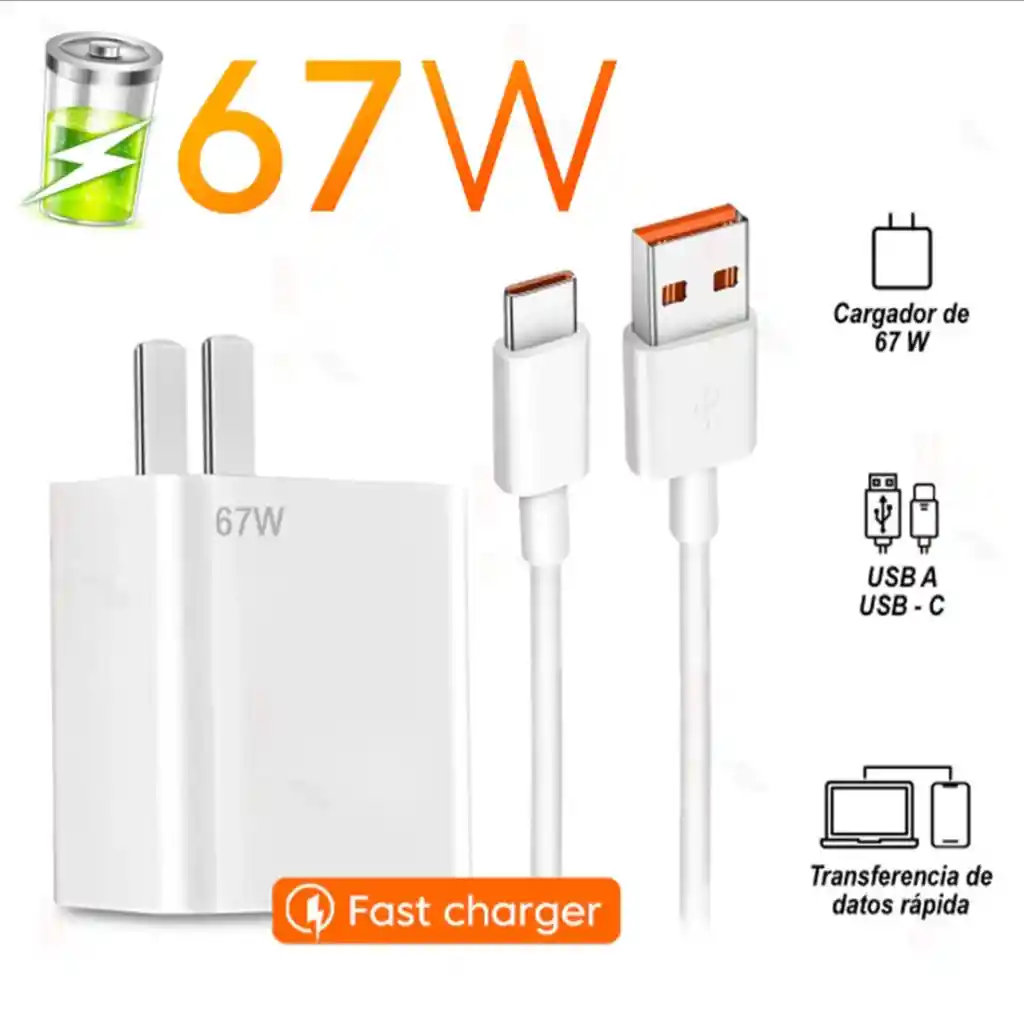 Cargador Xiaomi 67w Carga Rápida Cable Usb A Tipo C