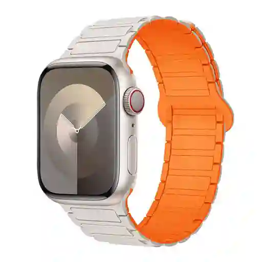 Correa Pulso Manilla Para Iwatch Apple Watch 38 40 41 Mm Iman Naranja Con Beige