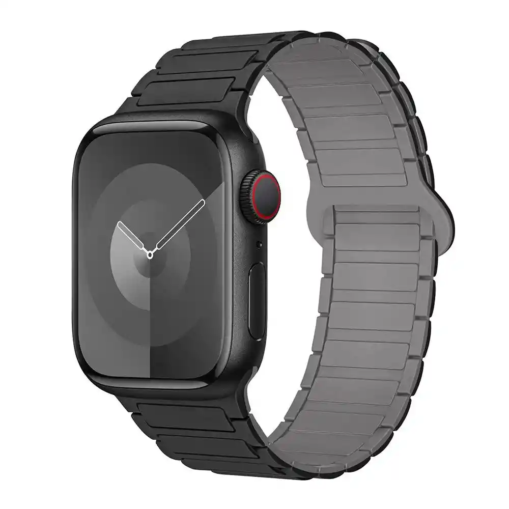 Correa Pulso Manilla Para Apple Watch 42 44 45 49 Ultra Iman Negro Y Gris