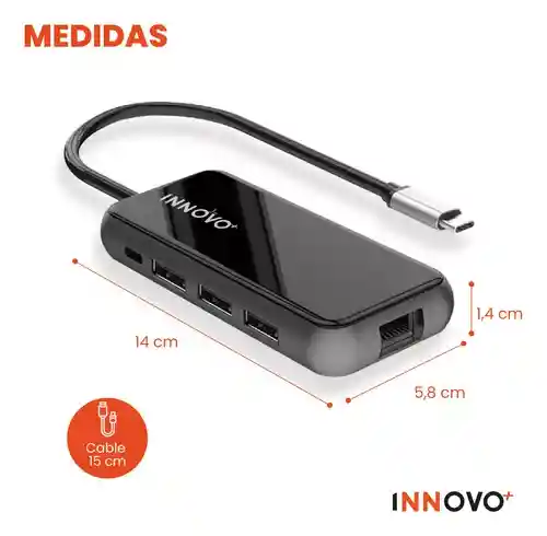 Hub Tipo C 8 En 1 Hdmi 4k Lan 1000mbps Rj45 Sd Usb 87w