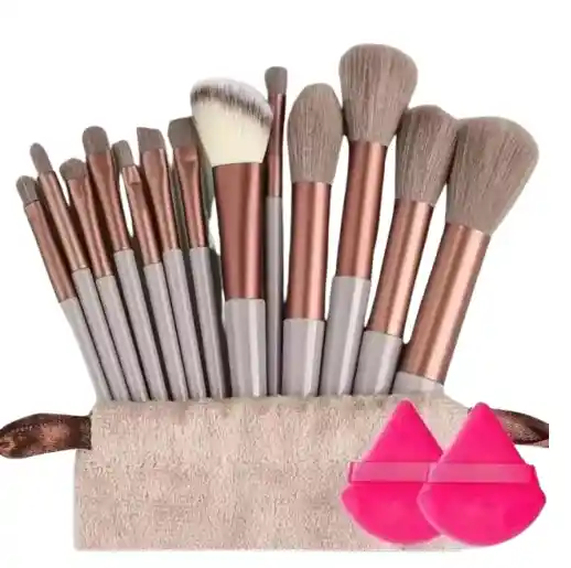 Brochas Maquillaje 13 Pzas Kit De Lujo Beige Rosa