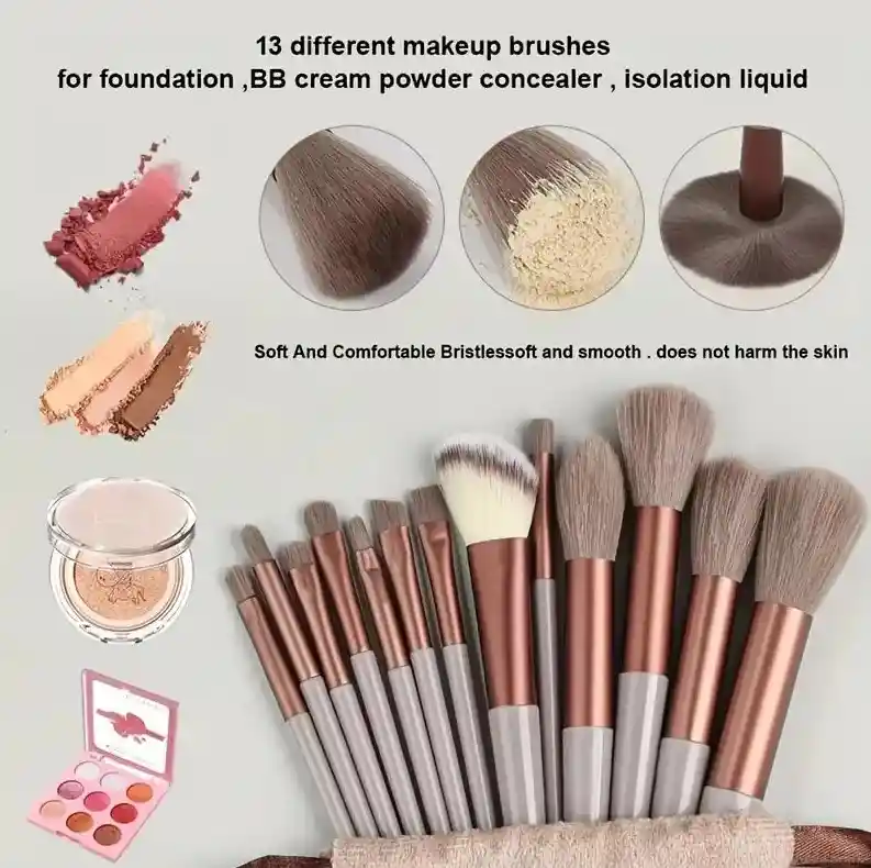 Brochas Maquillaje 13 Pzas Kit De Lujo Beige Rosa