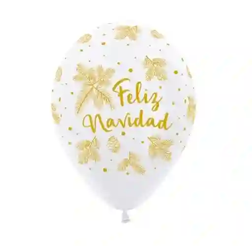Globo R12 Fashion Blanco Infinity Feliz Navidad Dorada X10 Unidades Sempertex
