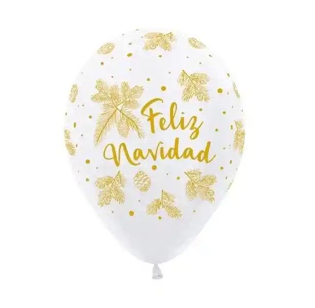 Globo R12 Fashion Blanco Infinity Feliz Navidad Dorada X10 Unidades Sempertex