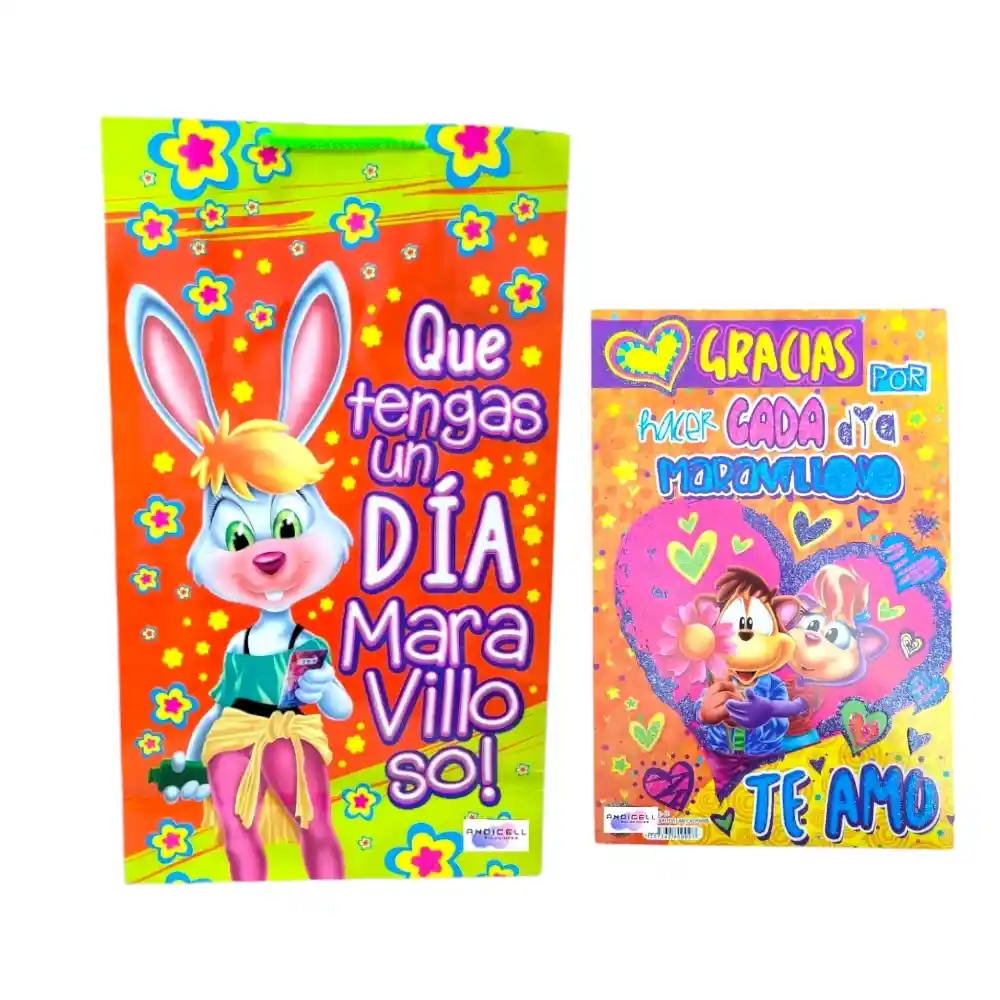 Bolsa Decorada + Tarjeta De Regalo Mediana Con Mensaje