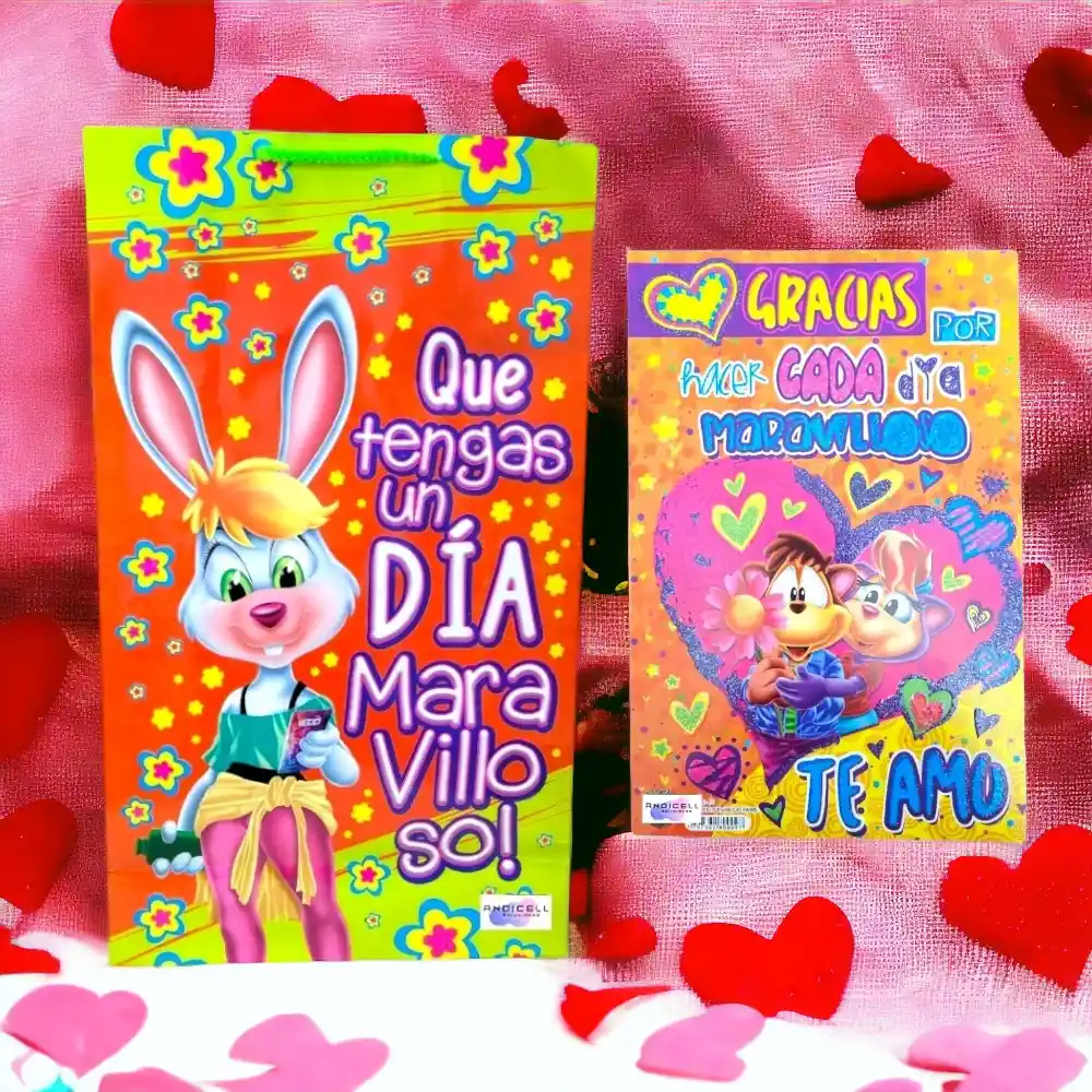 Bolsa Decorada + Tarjeta De Regalo Mediana Con Mensaje