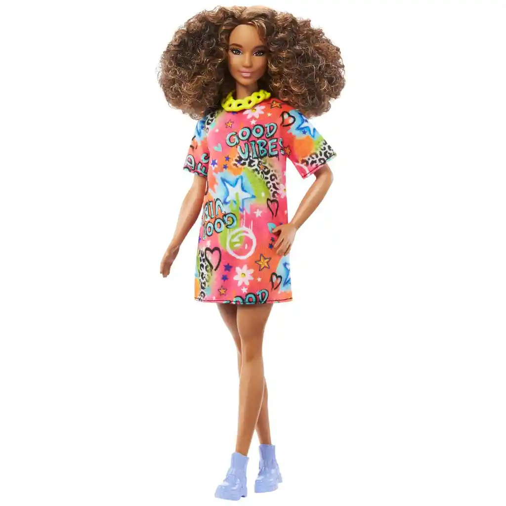 Muñeca Barbie Fashionista Morena Vestido De Graffiti Hpf77