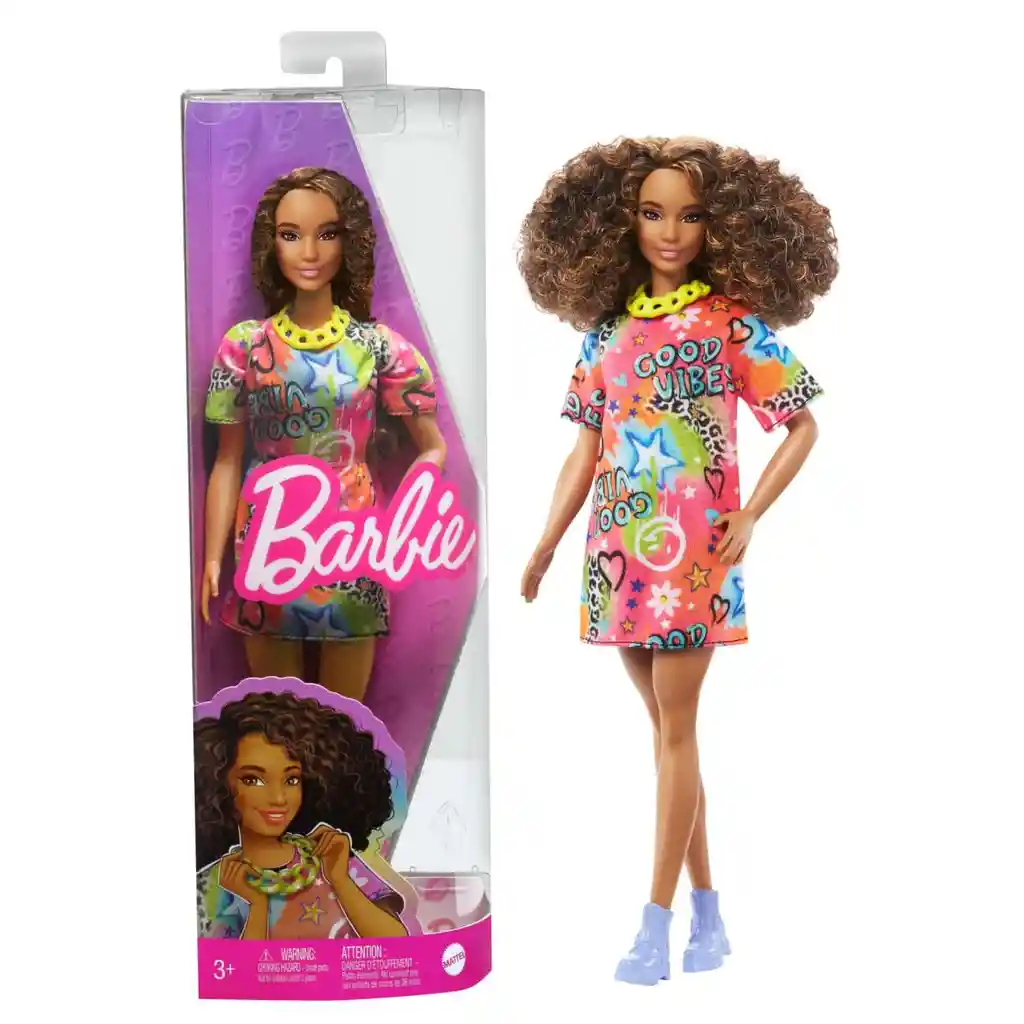 Muñeca Barbie Fashionista Morena Vestido De Graffiti Hpf77