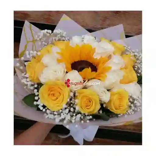 Bouquet Girasol, Rosa Amarilla Y Blanca