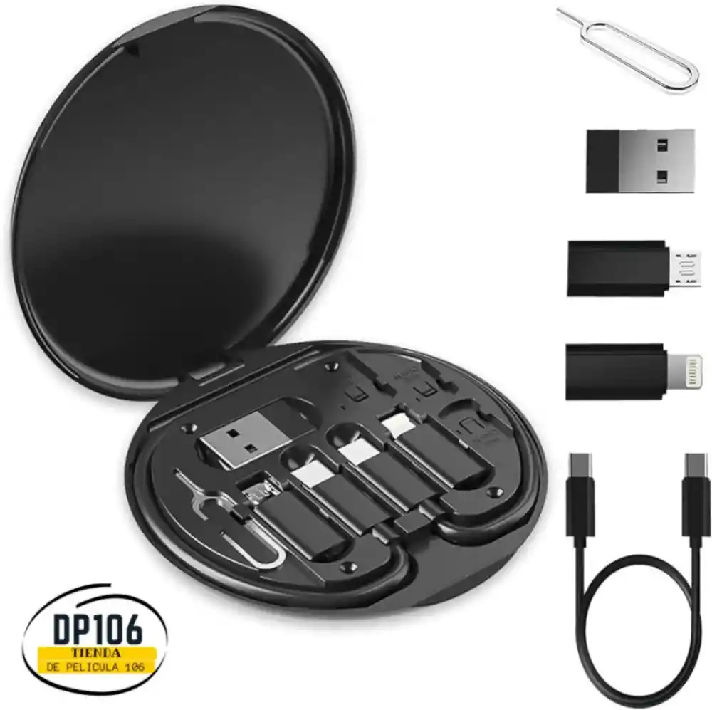 Kit Portatil Multipuertos De Carga Tipo C / Usb / V8 / Lightning Data Cable Set 60w