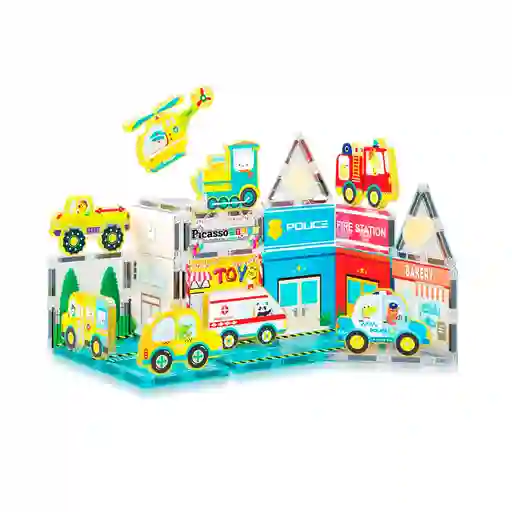 Set Armable Magnetico 26 Piezas Con 8 Personajes Figuras De Medios De Transporte Picasso Tiles