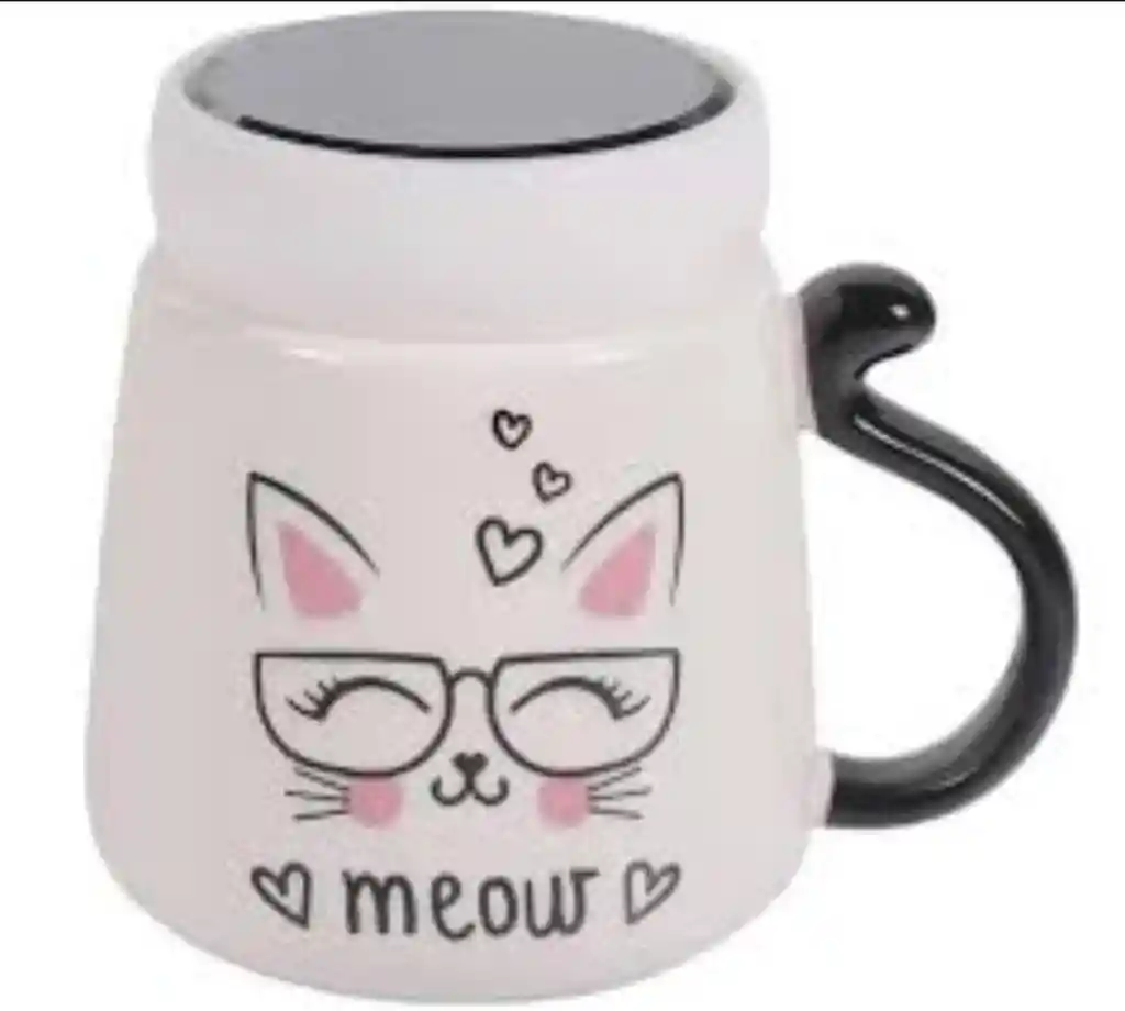 Pocillo Vaso Mug Taza Ceramica Tapa Meow Catlovers