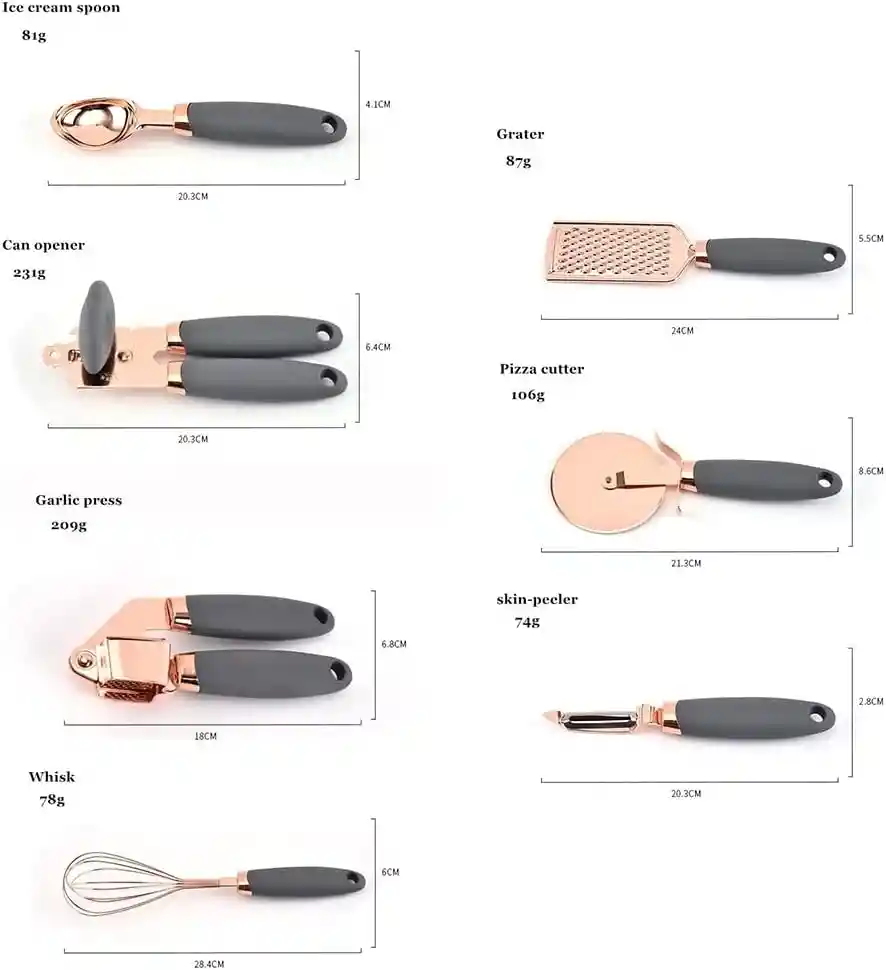 Juego De Accesorios Para Cocina 7 Piezas Oro Rosa Utensilios