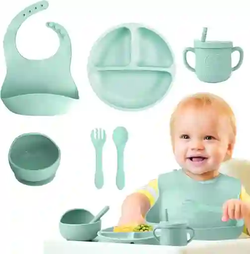 Kit Alimentación Bebe Vajilla Silicona Niño Platos 6 Piezas