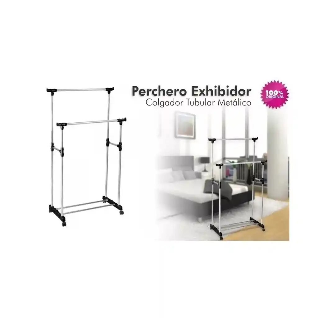 Perchero Doble Estante Metalico Con Ruedas Exhibidor Ropa