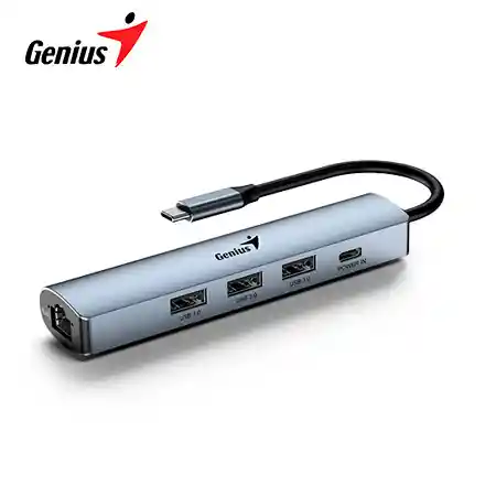 Adaptador Genius 5 En 1 Mod. Uh-545 Hub Usb C A Red Usb Color Gris