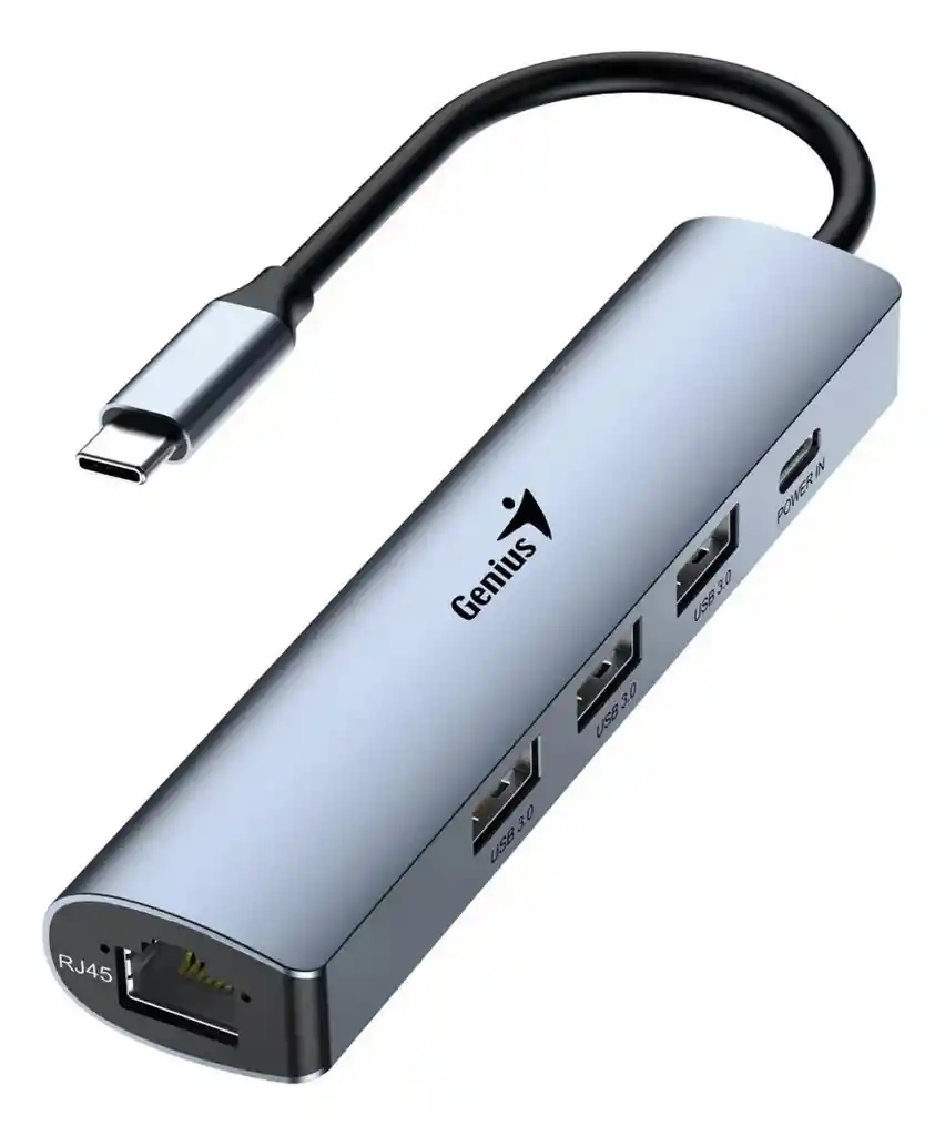 Adaptador Genius 5 En 1 Mod. Uh-545 Hub Usb C A Red Usb Color Gris