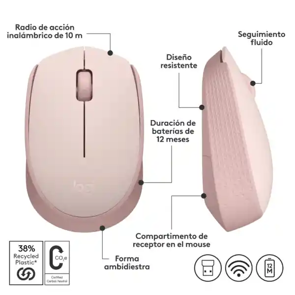 Logitech M170 Mouse Inalámbrico Rosado