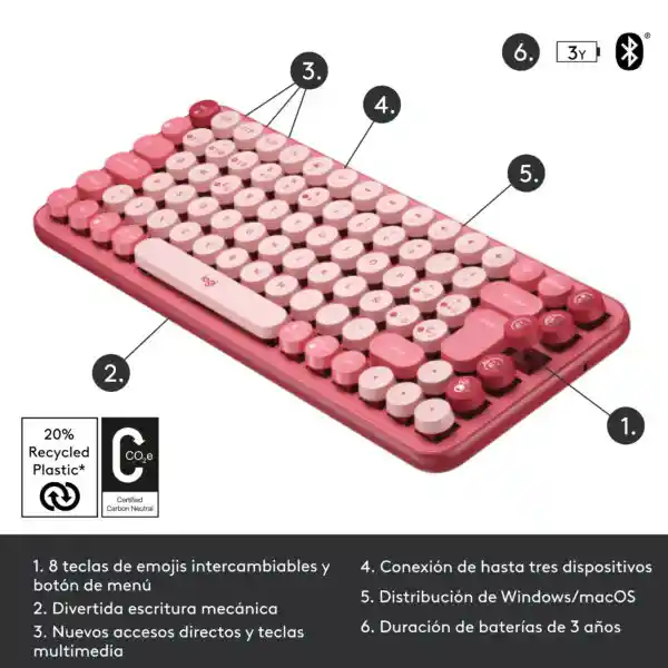 Teclado Bluetooth Logitech Pop Keys Qwert Brown Heartbreaker