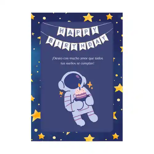 Tarjeta Cumpleaños Astronauta Con Sobre Para Escribir Tipo Esquela