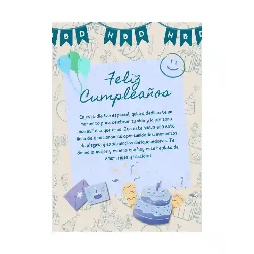 Tarjeta Cumpleaños Tonos Azules Con Sobre Para Escribir Tipo Esquela