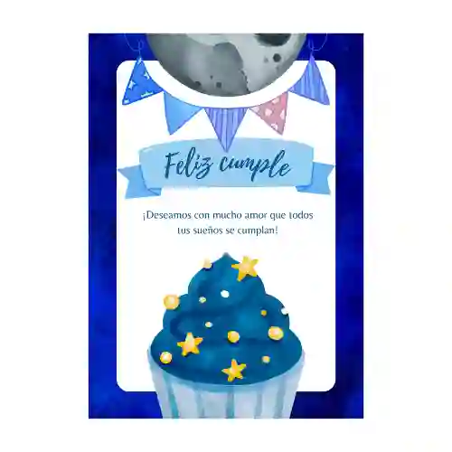 Tarjeta Cumpleaños Luna Azul Con Sobre Para Escribir Tipo Esquela