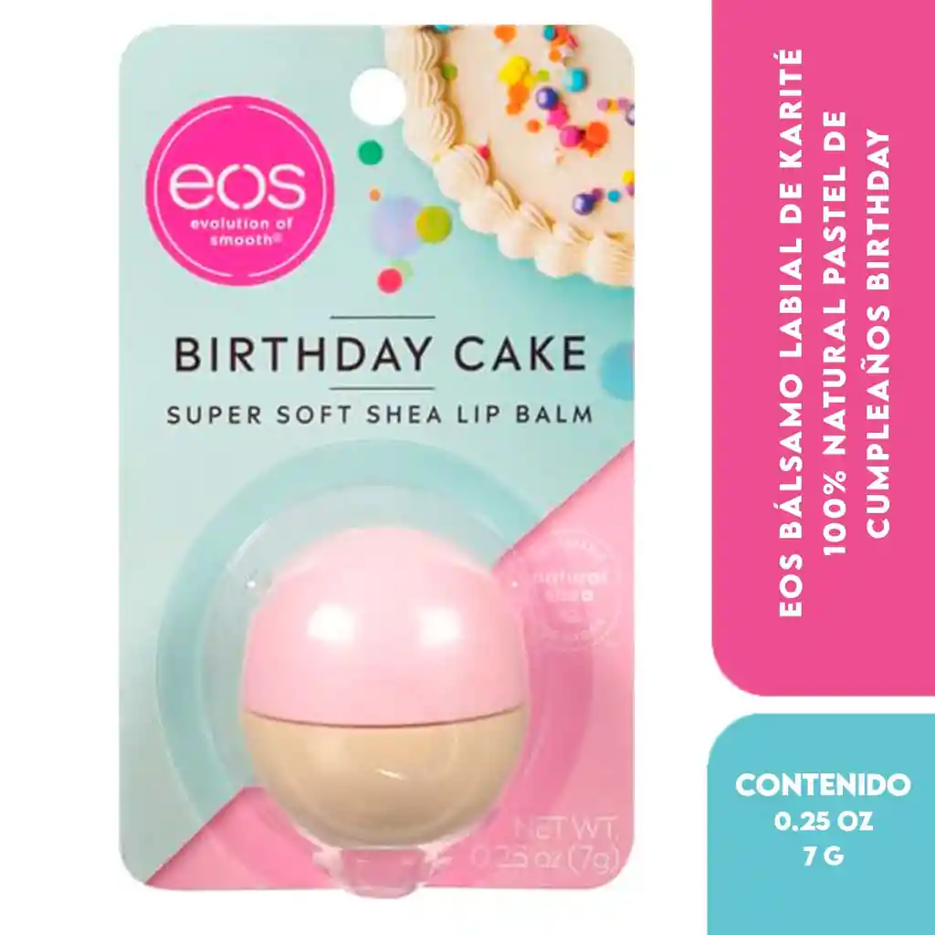 Eos Bálsamo Labial De Karité 100% Natural Pastel De Cumpleaños Birthday Cake Para Hidratar Labios Secos 0,25 Oz (7 G)