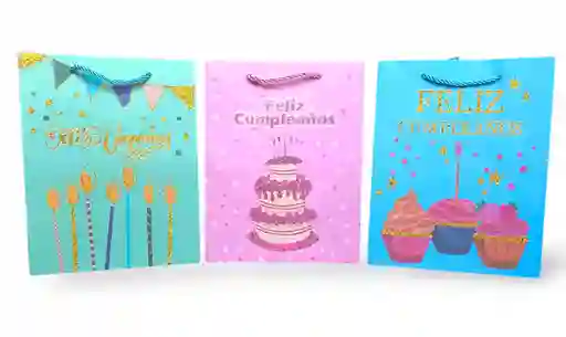 Bolsa De Regalo Happy Birthday Cartulina Escarchada Lisa Fina Talla M