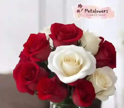 Flores Bouquet De 10 Rosas Rojas Y Blancas