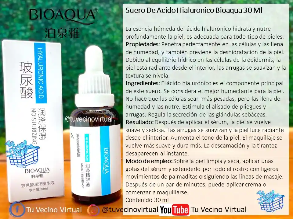 Suero De Acido Hialuronico Bioaqua 30ml