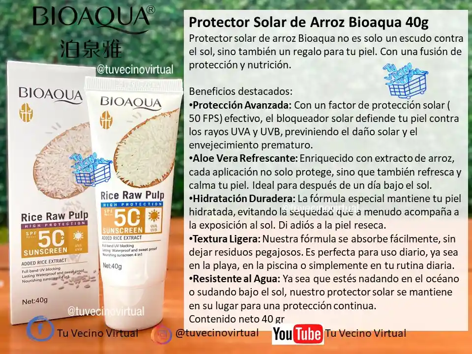 Protector Solar De Arroz Bioaqua