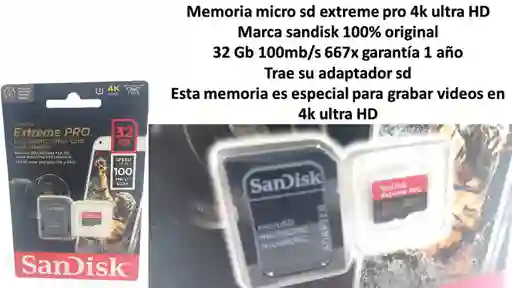 Memoria Micro Sd 32gb Sandisk Original Extreme Pro 4k Uhd 1 Año De Garantia
