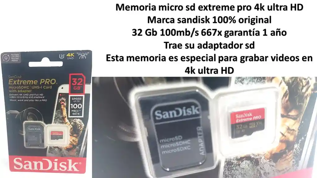 Memoria Micro Sd 32gb Sandisk Original Extreme Pro 4k Uhd 1 Año De Garantia