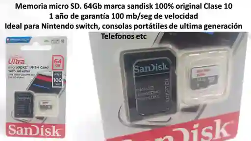Memoria Micro Sd 64gb Sandisk Original 1 Año De Garantia