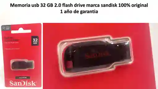 Memoria Usb 32gb Sandisk Flash 2.0 Original 1 Año De Garantia