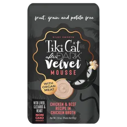 Tiki Cat After Dark Velvet Mousse Pouch 80 Gr Pollo Y Carne En Caldo De Pollo