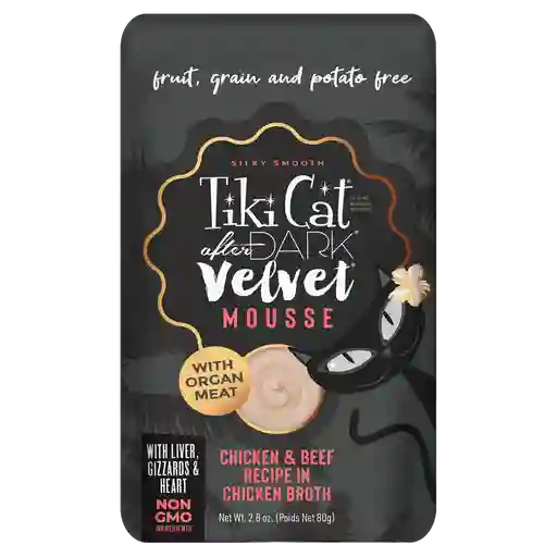 Tiki Cat After Dark Velvet Mousse Pouch 80 Gr Pollo Y Carne En Caldo De Pollo