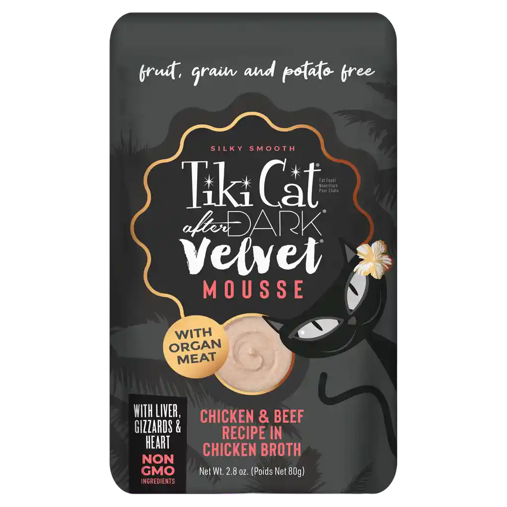 Tiki Cat After Dark Velvet Mousse Pouch 80 Gr Pollo Y Carne En Caldo De Pollo