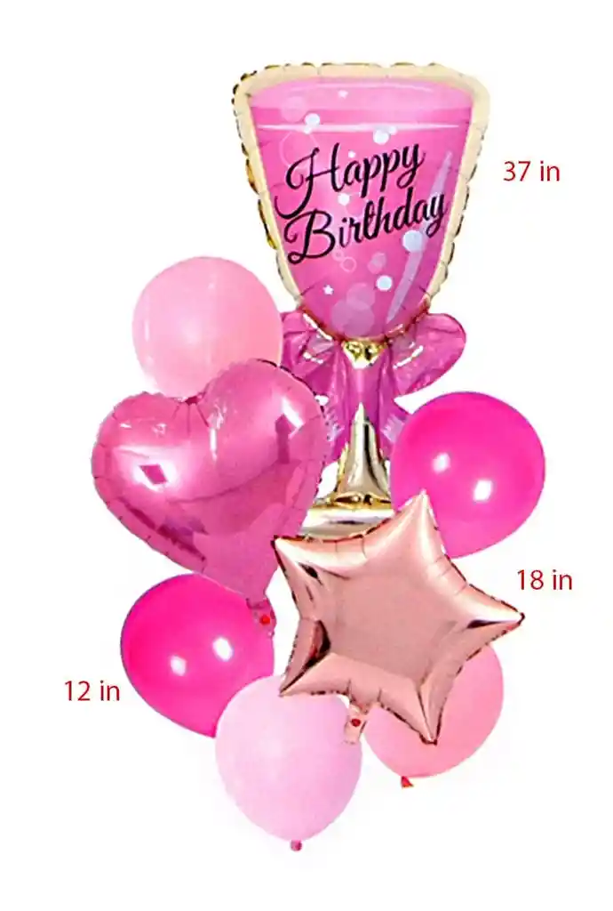 Globos Metalizados De Champaña Rosada, Happy Birthday - X8