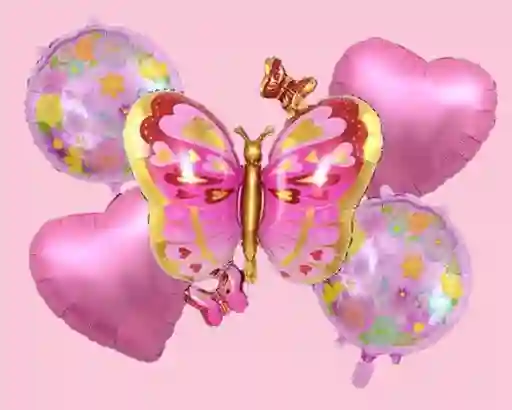 Bouquet X5 Globos Metálizados Mariposa