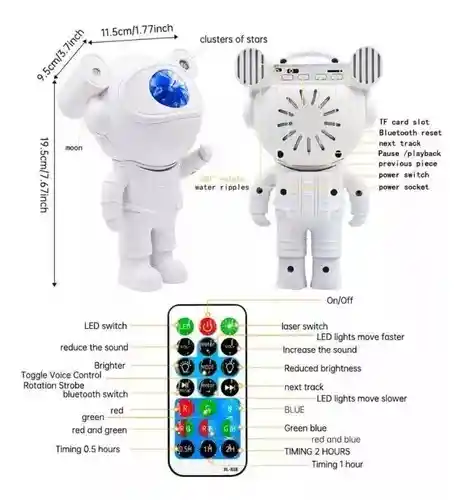 Lampara Proyector Astronauta Estrella Galaxias Parlante Bluetooth Sin Base Control